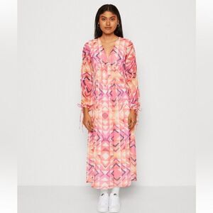 Never Fully Dressed Geometric MIDI Pink and Orange DRESS